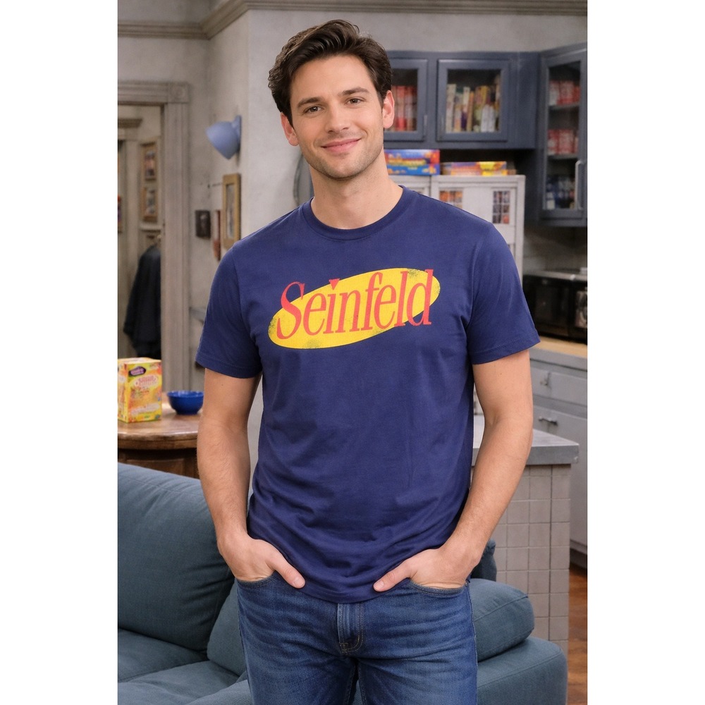 Seinfeld T Shirt Mens Small Blue 90s TV Show Logo Graphic Tee Short Sleeve‎